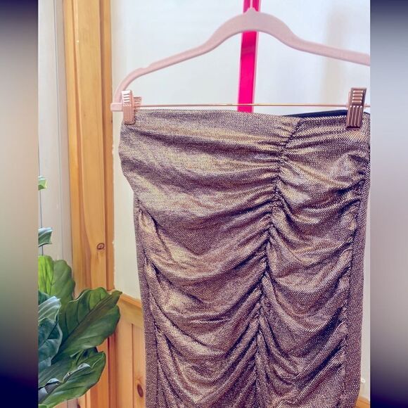 NWT ZARA  COPPER  SPARKLY DRAPED SKIRT SZ Large - Picture 5 of 8